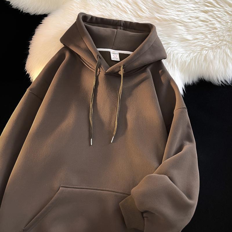 Men's Thick Velvet Hoodie - Solid Color, Trendy Korean Style for Autumn/Winter