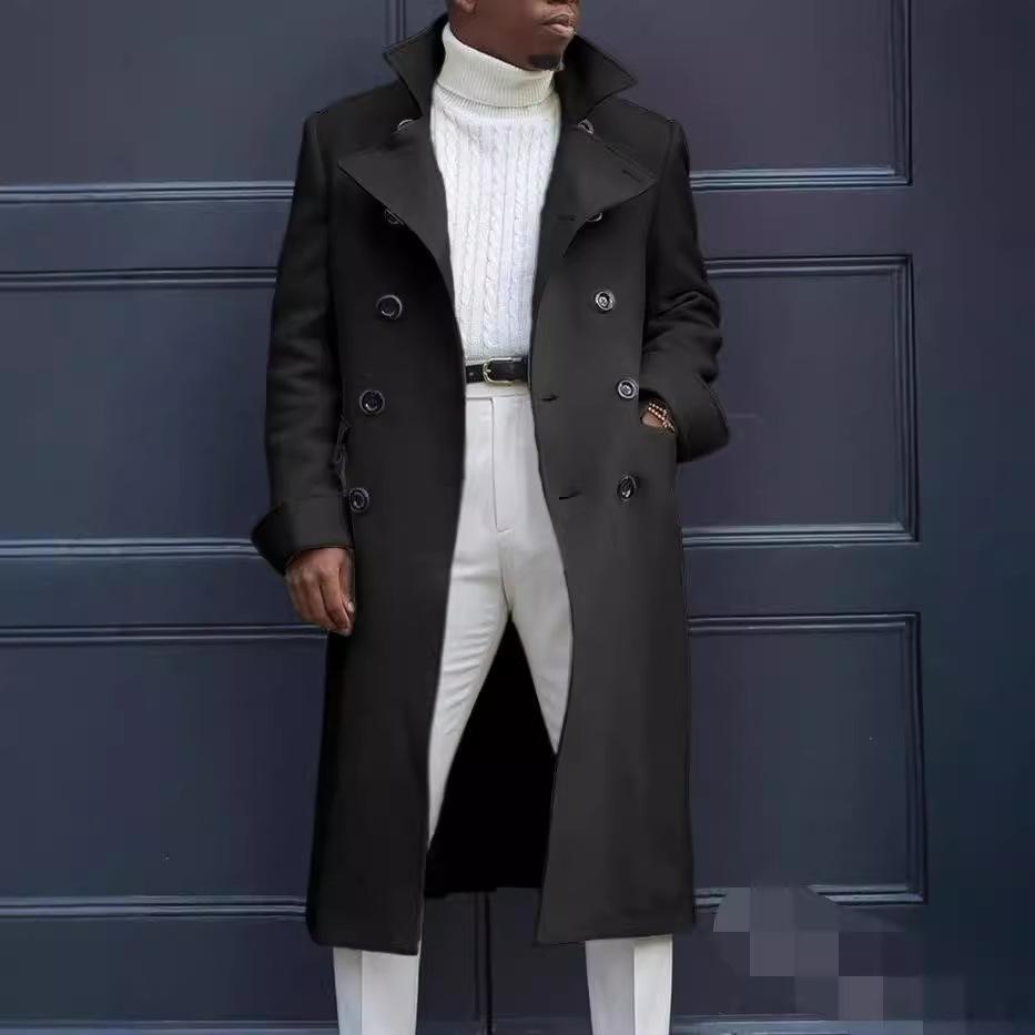Autumn Winter Men's Fashion Coat British Baggy Coat Mid-Length Trench Coat Casual Daily Comfortable