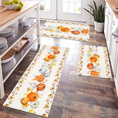 Thanksgiving Pumpkin Maple Leaf Kitchen Mat Home Entrance Doormat Decor Hallway Balcony Runners Rugs Bedroom Non-slip Floor Mat