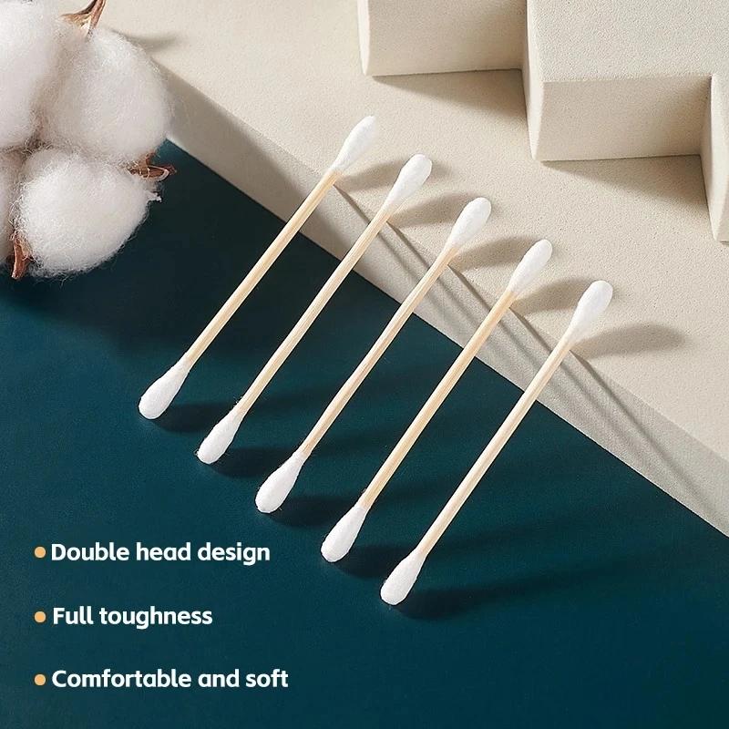 500pcs Double Head Wood Cotton Swab Nose Ears Cleaning Women Makeup Tools Lipstik Cotton Buds Tip Sticks