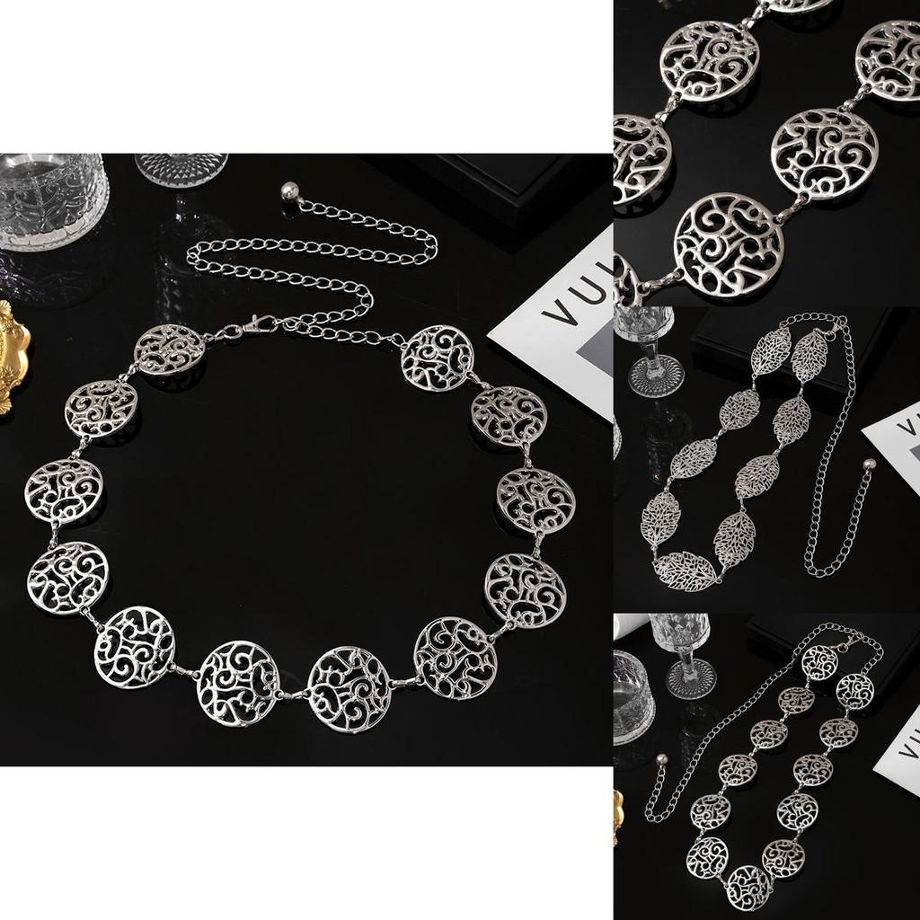 Ethnic Style Metal Waist Chain With Geometric Cutouts For Women Festival Wear
