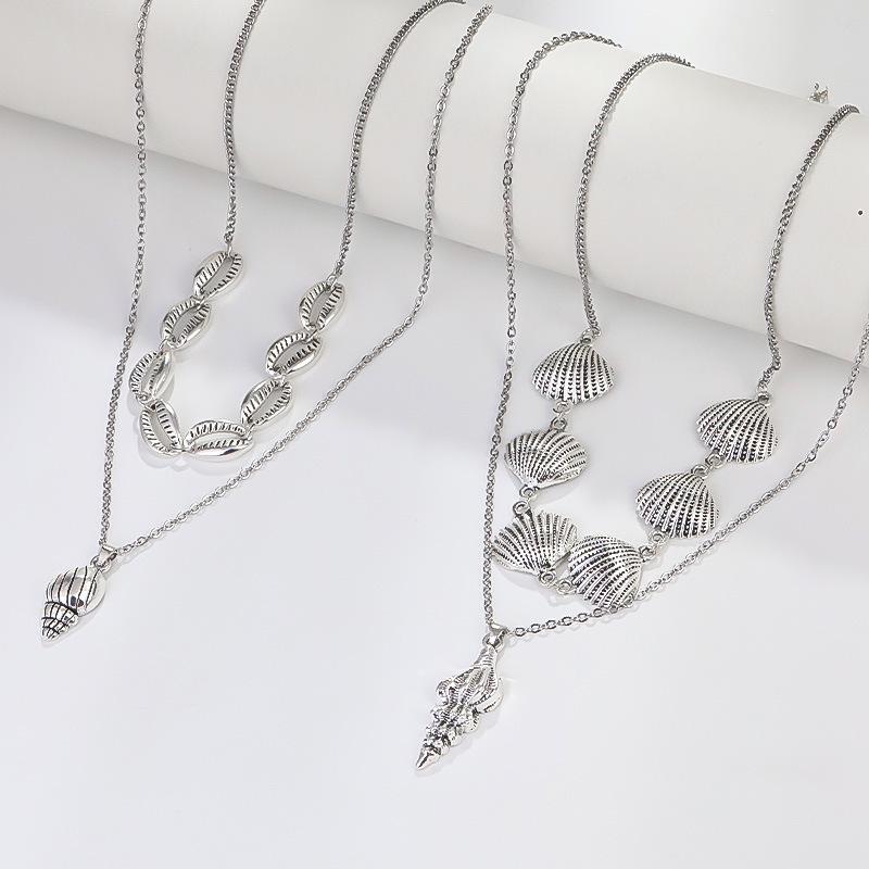Layered Double-Layer Necklace: Summer Vacation Style with Shell, Starfish, and Conch Pendants