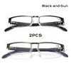2Pcs Metal Half Frame Business Reading Glasses Men Presbyopic Eyewear Vintage Square Male Hyperopia Glasses+1.0+1.5+2.0+2.5To4.0
