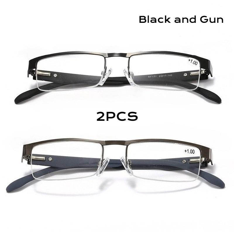 2Pcs Metal Half Frame Business Reading Glasses Men Presbyopic Eyewear Vintage Square Male Hyperopia Glasses+1.0+1.5+2.0+2.5To4.0