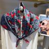 Navy Blue Red Women Pure Silk Scarves Hijabs Elegant Cherry Design 100% Mulberry Silk Square Neck Scarf Shawl 86*86cm