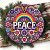 Colorful Floral Rainbow Peace Sign Premium Metal Wall Art for Home Decor Gift