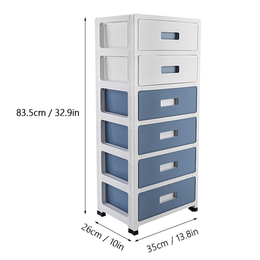 6 Drawer Chest Storage Cabinets Office Drawer Plastic Stacking 6-Drawer Storage Organizer for Office Home White & Blue