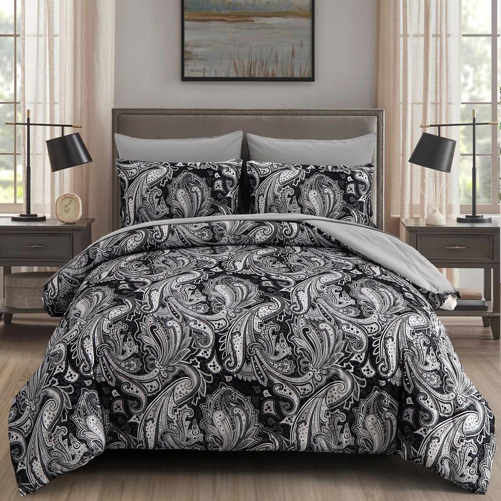 Paisley Comforter Set Queen Size,3 Piece Quilt Cover Boho Bedding Set Soft All Season 1 Comforter Cover 2 Pillow Shams Full Size