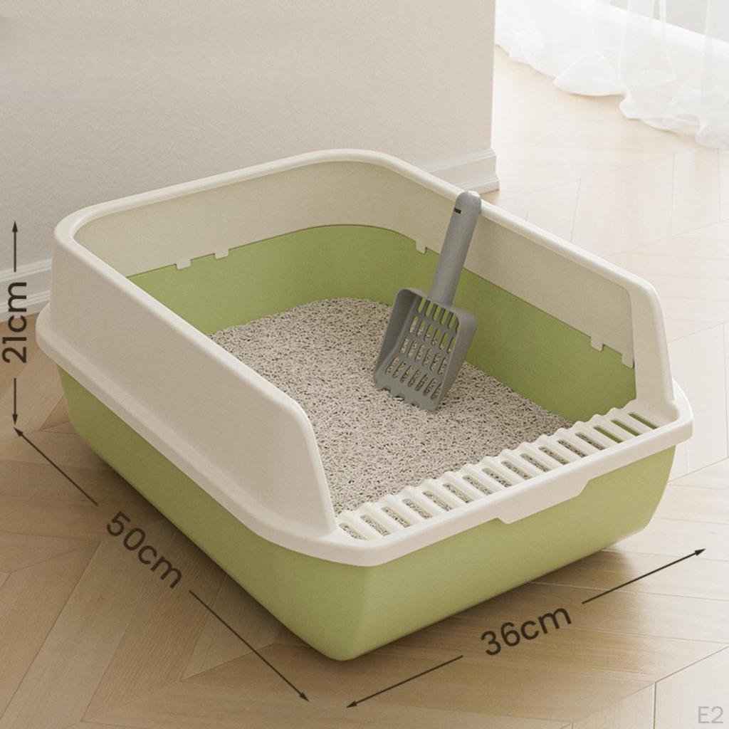 Cat Litter Box Open Top Kitten Potty Toilet High Sided Tray Green