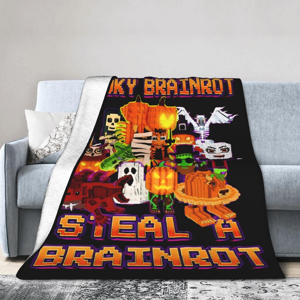 Every Spooky Brainrot Steal a Brainrot Game Knitted Blanket Flannel Warm Throw Blanket for Car Sofa Couch Bedspread