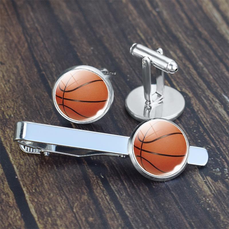 Men's Basketball & Football Cufflink Tie Clip Set - Perfect Valentine's or Father's Day Gift