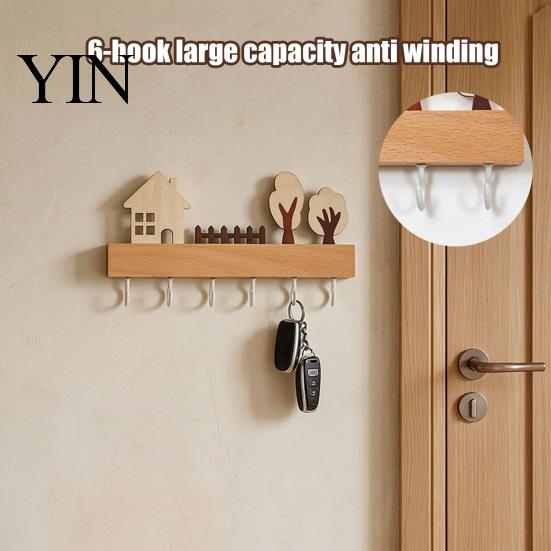 Heavy Duty Key Hanger Wooden Holder, Solid Wood Organizer with 6 Hooks, Modern Kitchen Tool Wall Mounted for Entryway And Office Storage