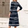 Women's Striped Print V-Neck Three-Quarter Sleeve Casual Dress