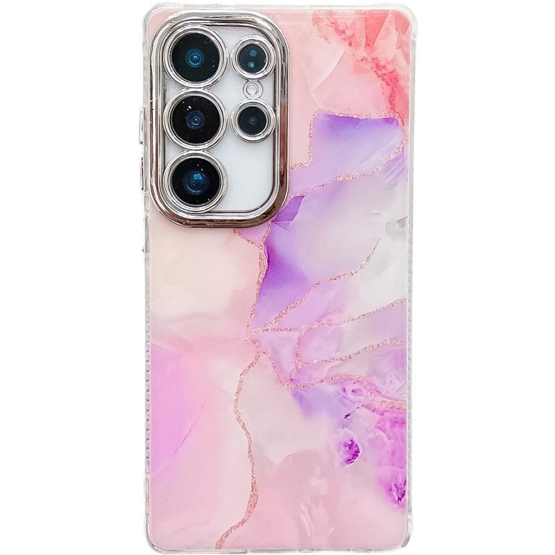 Suitable for Samsung S25ultra Mobile Phone Case Marble S23 Electroplated Fine Hole Full Package Anti Fall A56 Ring Support