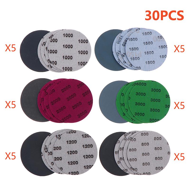 

30Pcs 3 Inch 75Mm Sanding Paper Set 800-3000 Grit Wet Dry Sanding Discs Hook Loop Sandpaper Abrasive Tools Fit For Metal Wood one size