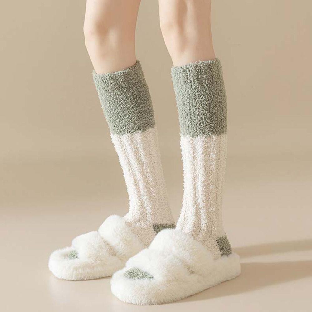 2Pairs Thicken Warm Coral Fleece Stockings Winter Long Tube Socks Cute Floor Plush Stockings  Winter