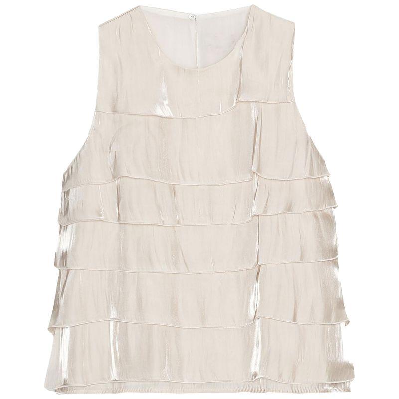 Zaprha 2025 Summer New Bright Effect Laminated Decorative Round Neck Sleeveless Shirts Top 8312938