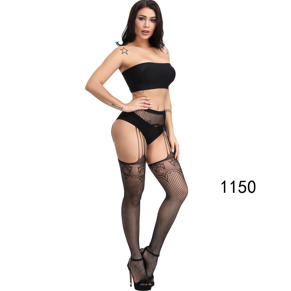 European & American Plus Size Fishnet Bodysuit: Sexy Open Crotch Hollow-Out Jacquard Suspender Stockings