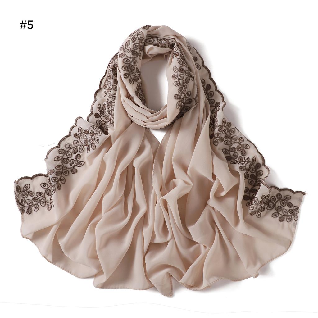 Embroidery Lace Chiffon Hijabs For Women Vine Heavy Pearl Industry Edge Long Scarf Light Scarf Headscarf Shawl Turban Ramadan