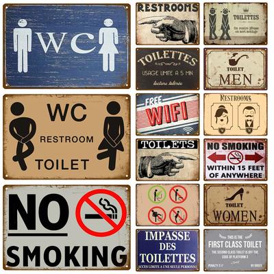Vintage Metal Sign Home Funny Decor Toilet Tin Sign WC Lavatory Toilettes Wall Art Bathroom Restroom Toilet Wall Decoration Pub