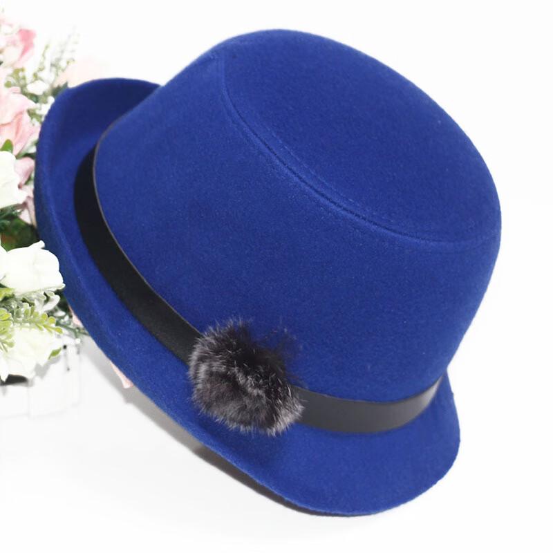 ZHENYUEQI Women's Korean Style Felt Hat with Rabbit Fur Pom-Pom
