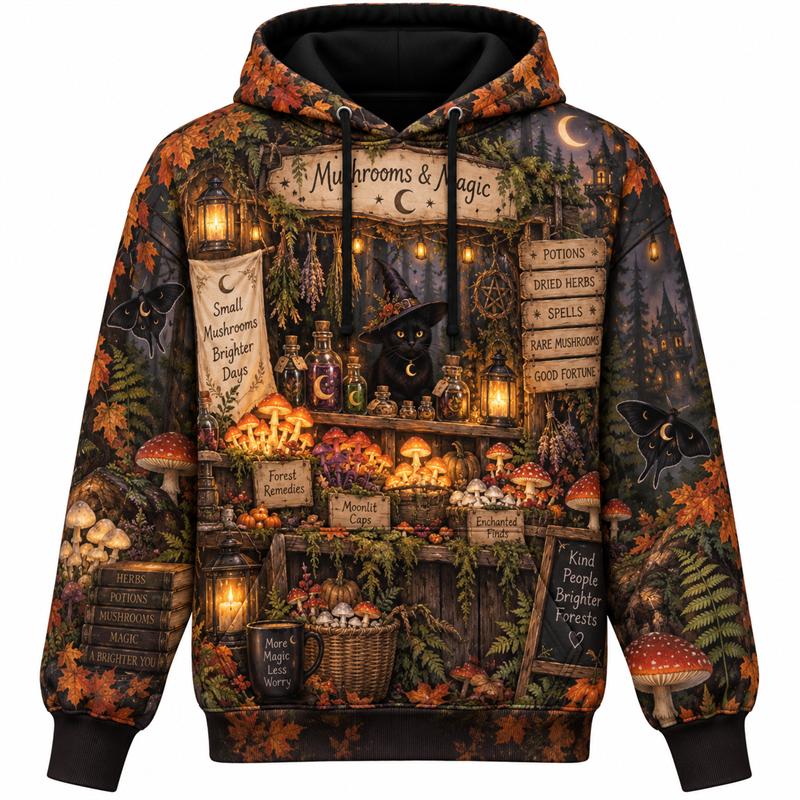 Halloween Women's Hoodie Spooky Graphic Pullover Occult Fantasy Dark Streetwear Pumpkin Ghost Witch Magic Skeleton Cyber Horror Unisex