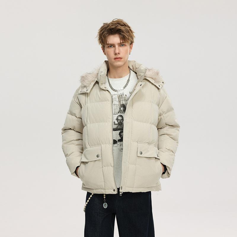 Winter Men's Detachable Hooded Fur Collar Short Loose Versatile Warm Jacket