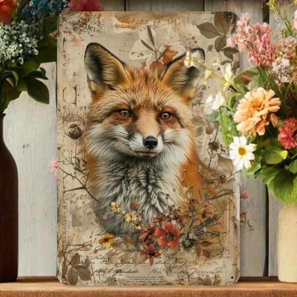Vintage Fox Metal Poster 8x12 Inch, Rustic Wall Art for Home, Waterproof for Bar