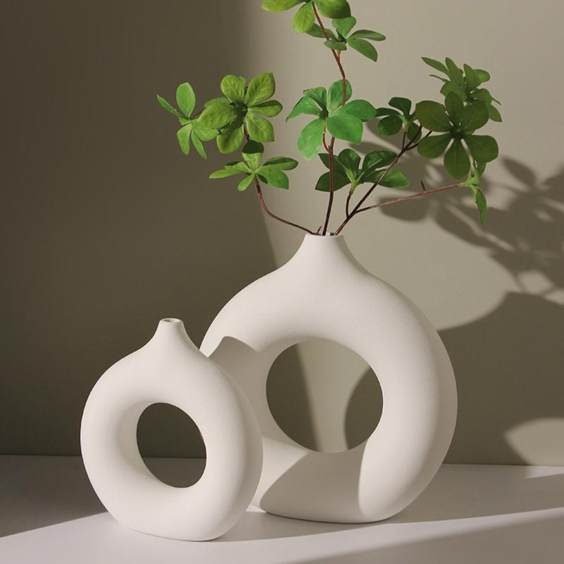 1 Stück Imitationskeramik reinweiße Vase Dekoration Vase Dekoration Donut Muster Blumentopf Schreibtisch Design Sinn Dekor