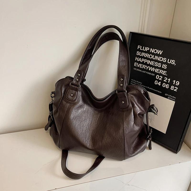 

Большие сумки через плечо из искусственной кожи для женщин 2024 года, зима 2020 года, новый тренд, корейская модная сумка через плечо, роскошные дизайнерские сумки кофейный