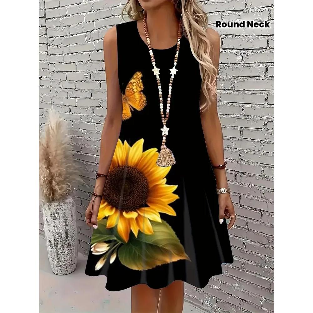 Summer Sleeveless Dress Women Fashionable Colorful Flowers 3d Print Beach Vacation Mini Dresses Comfortable Plus Size 8XL Soft Breathable Vest Dress
