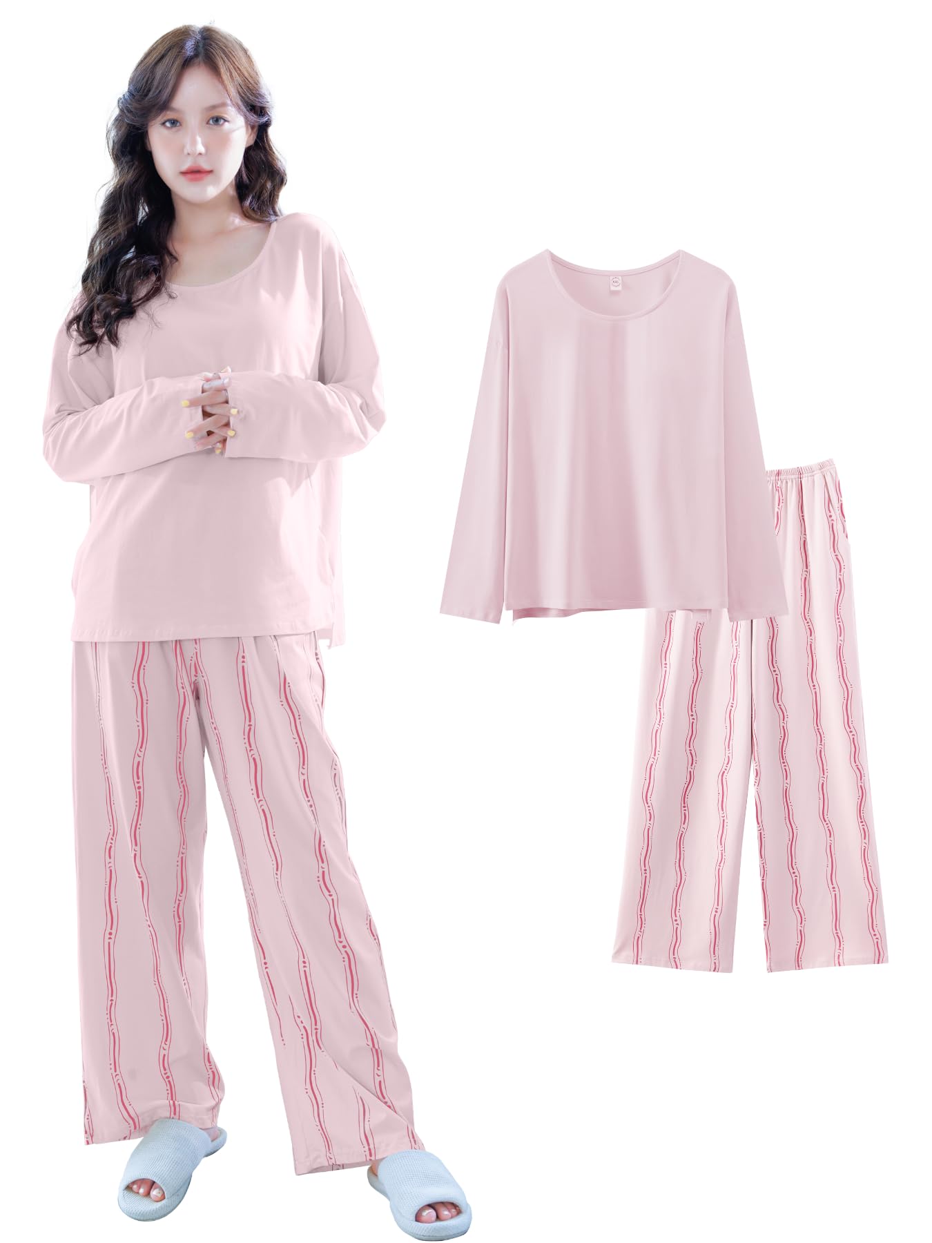 

5A Летний Свет [Beatgos] Пижама, Домашняя одежда, Одежда для дома, Женская, Антибактериальная, Модал, Комплект, Милая, Весна, (RC112, Розовый, XL-XXL)