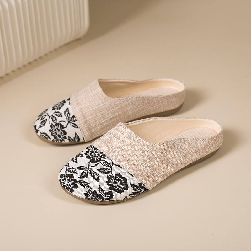 New women's shoes 2025 summer fashion mesh breathable cool slippers women's Korean version women's large size bag head half slippers