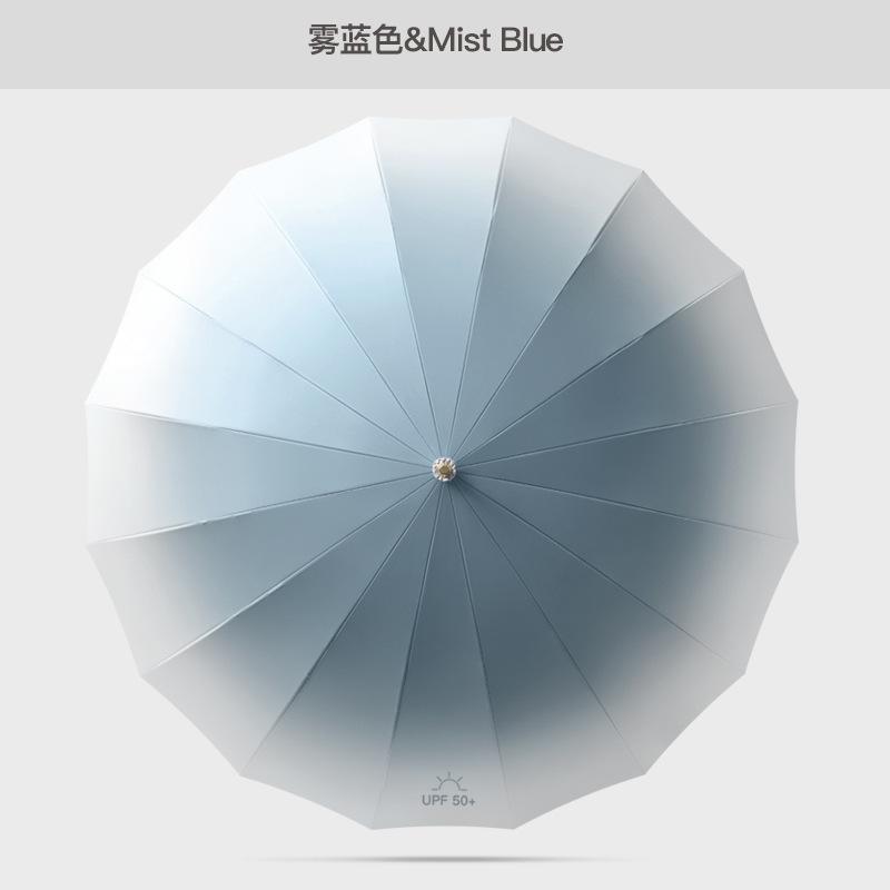 Warm 16-bone Cortical Handle Morandi Color Straight Rod Automatic Umbrella Women's Small Fresh Long Handle Vinyl Weather and Rain Umbrella