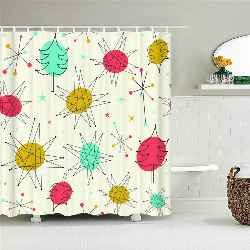 

Simple Colorful Geometric Pattern Fabric Shower Curtain Bathroom Curtains Round Mosaic Waterproof Bath Screen With 12 Hooks W60H190(CM)-1 Pcs