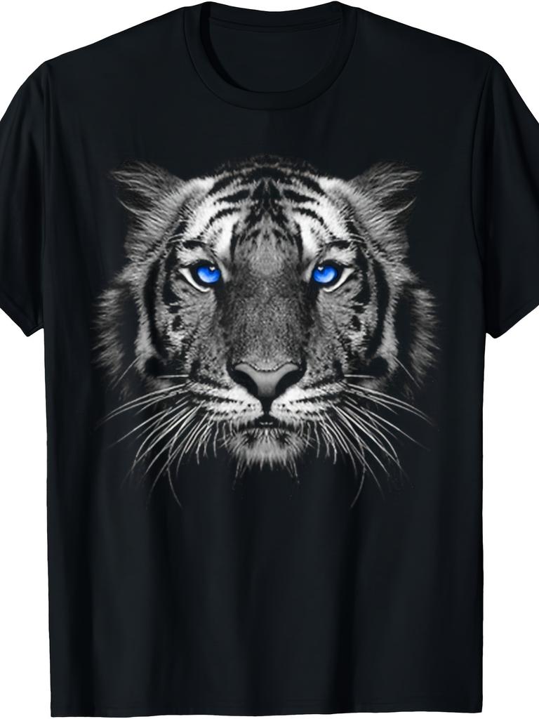 Blue Eyed Tiger Face Graphic T-shirt