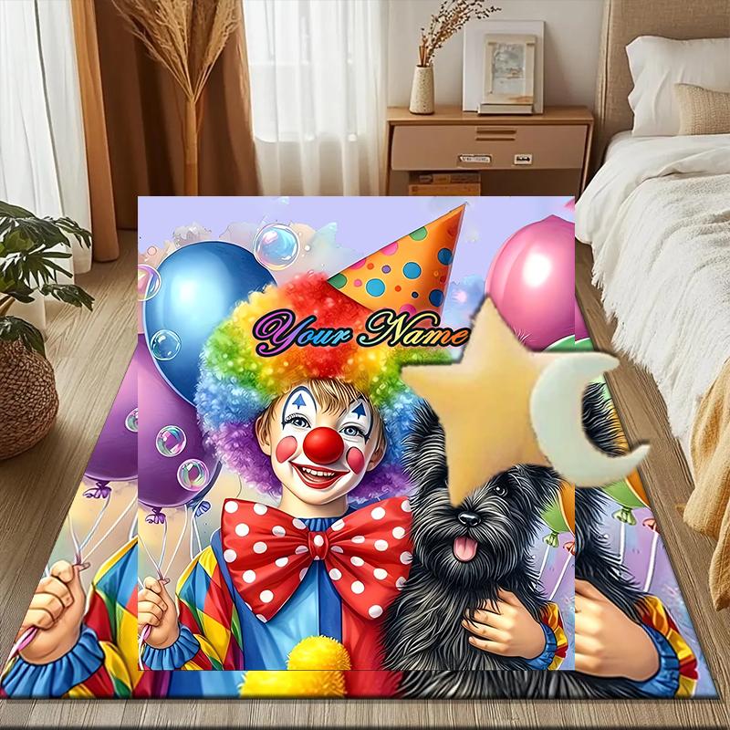 1PC Custom Name Clown Pup Party Fun Theme Floor Mat Ideal for Living Room, Game Rooms, Office, Bedroom Floor Mat Playful Design