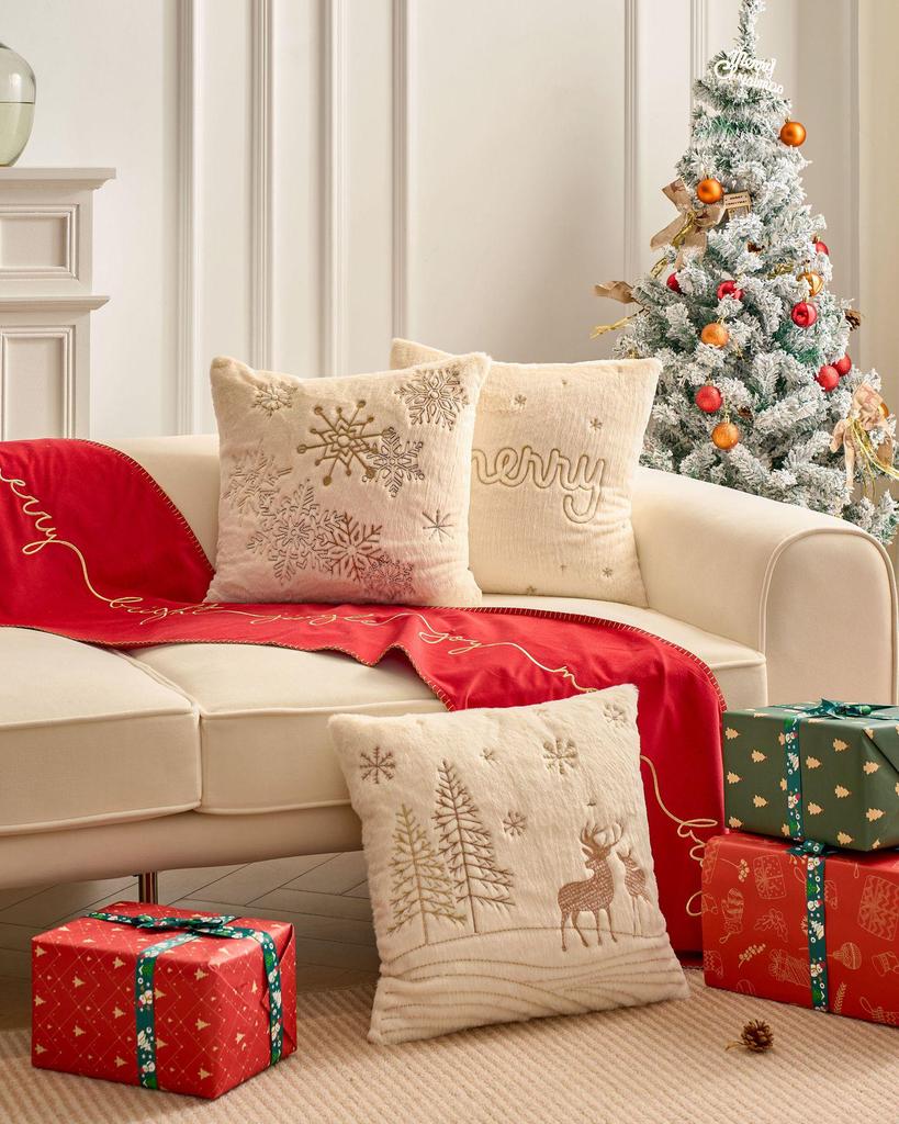 Modern Simple Christmas Embroidered Pillow Cover for Living Room Sofa