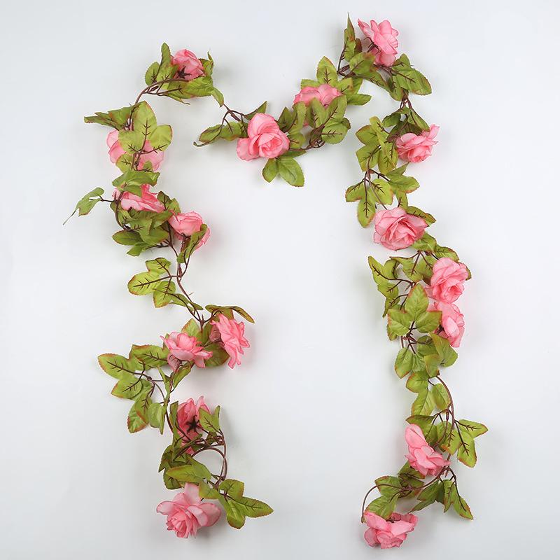 Rose Vine Leaf Indoor Soft Decoration Ceiling Water Pipe Decoration Blocking Plastic Fake Flower Hanging Basket Vine