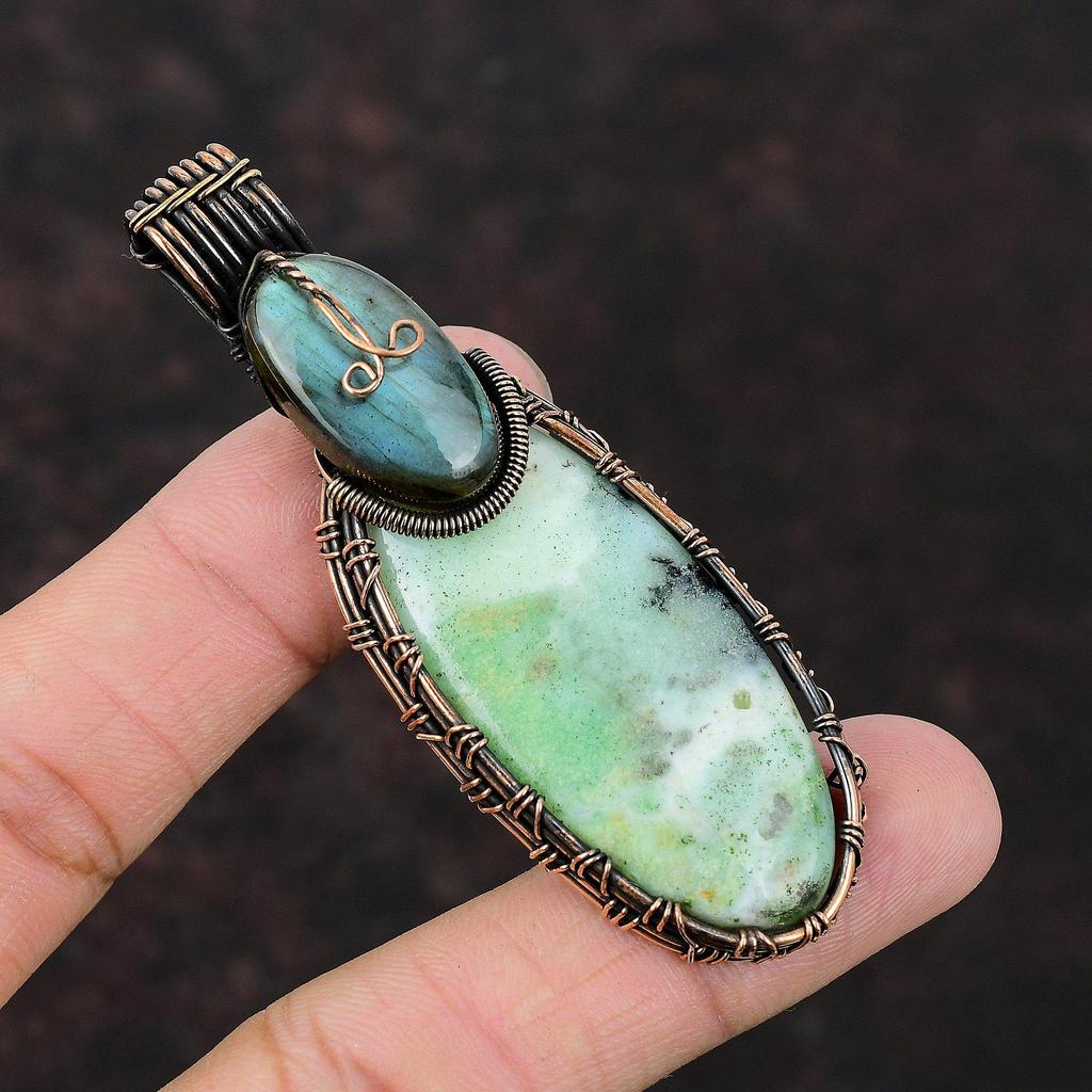 Chrysoprase Pendant Copper Wire Wrapped Pendant Labradorite Pendant Gift For Her Handmade Pendant Copper Wire Wrap Jewelry Gemstone Pendant