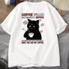 Kaffe baklänges Katt T-shirt Rolig Söt Grafisk T-shirt Sommar Unisex Bomull ONcek T-shirt Oversized Unisex Kläder oversized