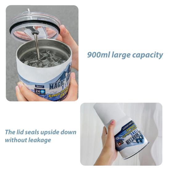 Stainless Steel Ice Cup 900ML Large Capacity Insulation Tumbler with Straw Car Coffee Cup