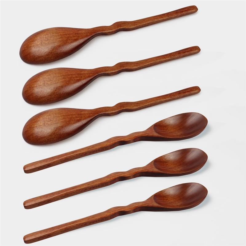 

6 шт. деревянных ложек для еды, 7,87 дюйма деревянные ложки для меда, маленькие деревянные ложки, для супа, кофе, салатов, десертов, прочные