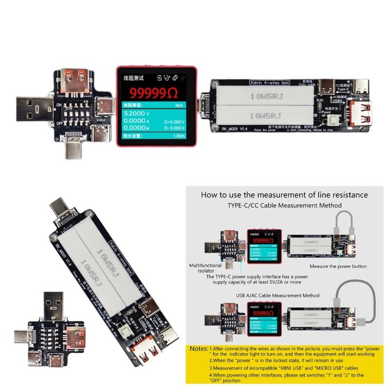 USB C Diagnostic Tool for Voltage and Current Measurement Wire Resistance Gauge Low Resistance High Efficiency Charging