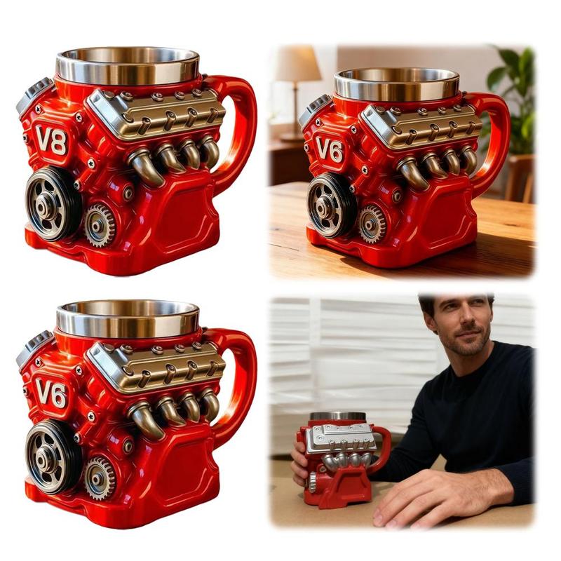 Vintage Engine Coffee Cup, Insulation Water Mug for Car Enthusiasts Mechanics Engineers Fathers Men Boyfriends Gifts