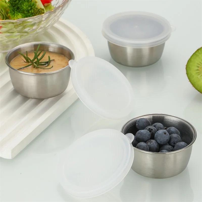 304 Stainless Steel Sauce Seasoning Container 40ml Sauce Cup Silicone Cover Leak-proof Salad Dipping Dish Small Storage Box