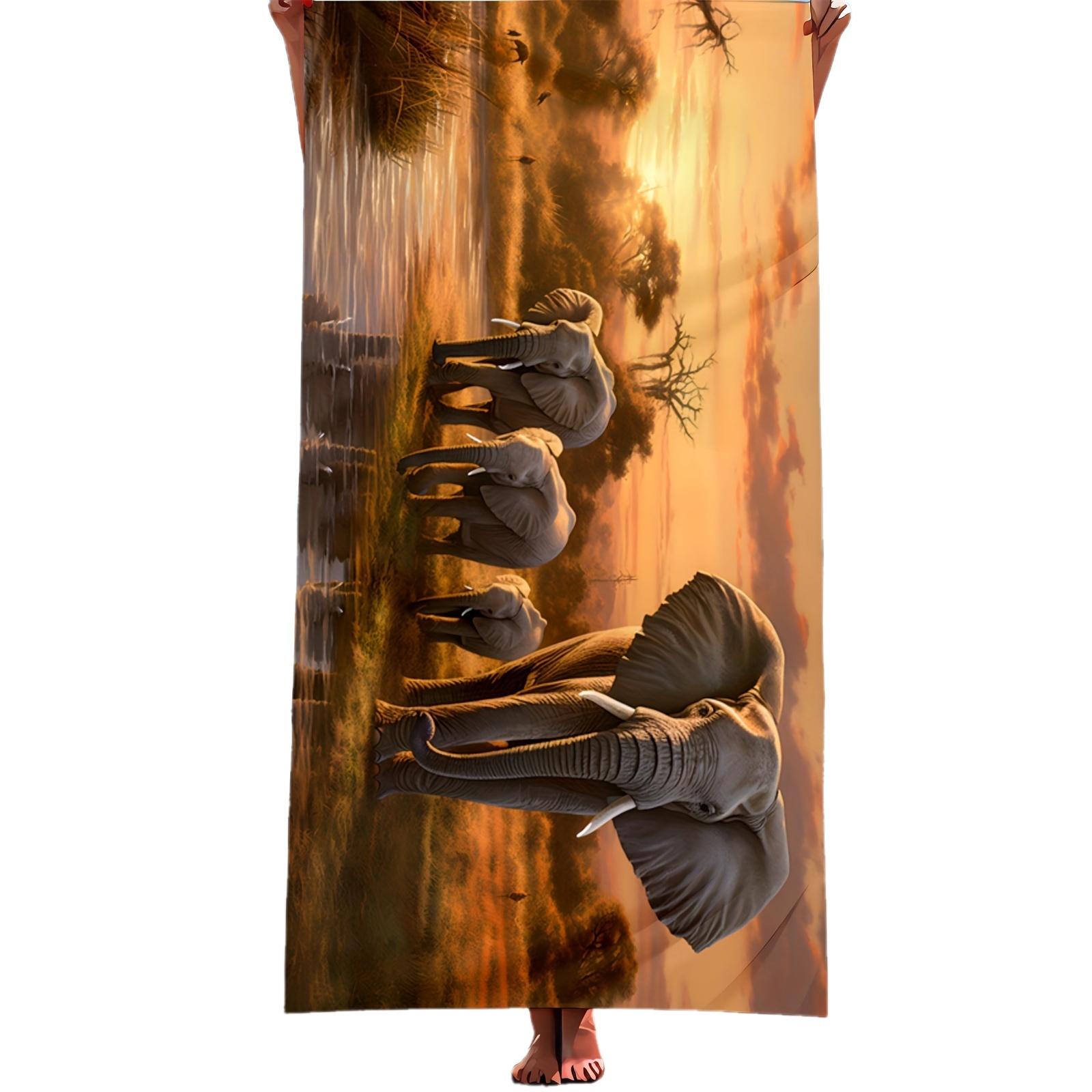 

Savannah Elephants at Sunset Print Bath Towel - Ultra Soft, Breathable, Comfortable Design, for Summer Vibes and Beach Days 50x100cm