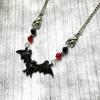 Gothic Personality Red Crystal Beads Vampire Black Bat Pendant Necklace for Women Men Hallowmas Party Collar Chain Jewelry Gifts