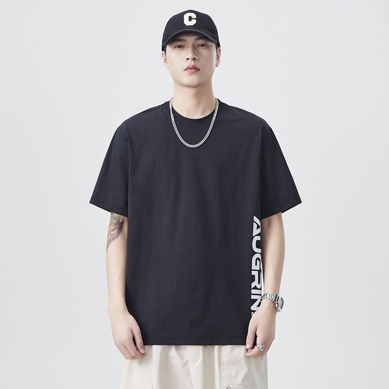 New Japanese Style Ice Silk Cool Quick-drying 160g Loose Texture Letter Printing Trendy T-shirt M