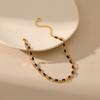 Women 18k Gold Plated Copper Double Layer Anklet With Black Acrylic Bead Extender Design